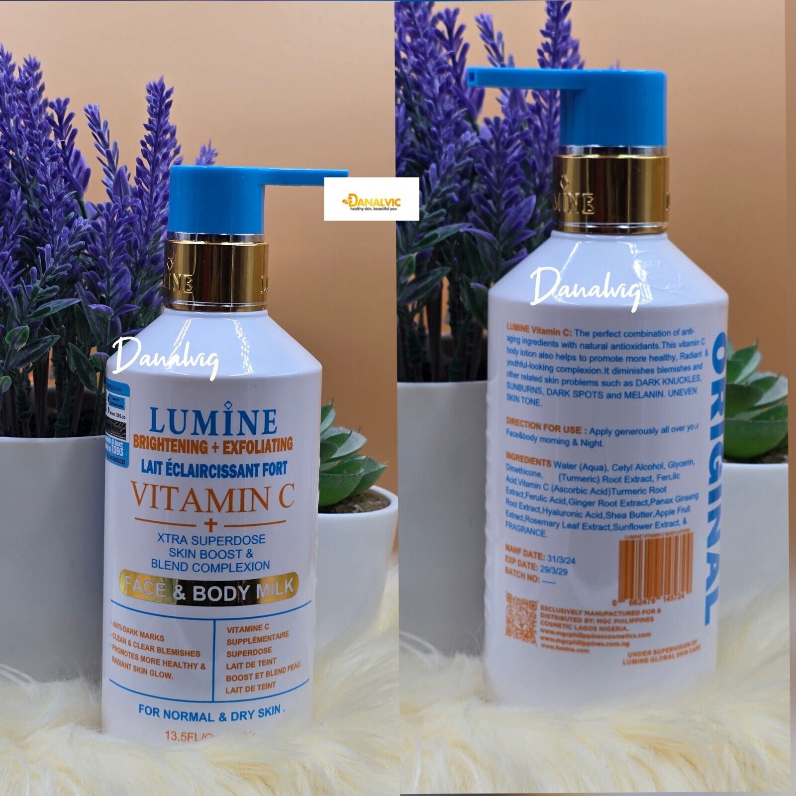 LUMINE FACE & BODY LOTION STRONG WHITENING + EXFOLIATING VIT C 400ml BODY MILK Anti - aging Ingredients with Natural Antioxidants Body Lotion Body Milk