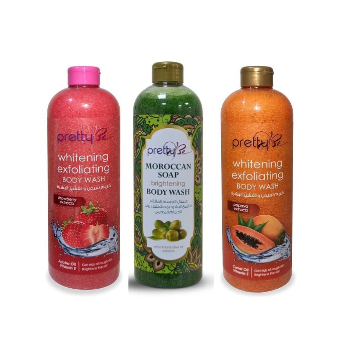 Pretty Be MORROCAN SOAP Strawberry Brightening Body Wash with Olive Extracts. Deeply Cleanses, Removes ACNE, DARK SPOTS, Evens the skin & Has Sweet Scent PRETTY BE MORROCAN SOAP Brightening Body wash