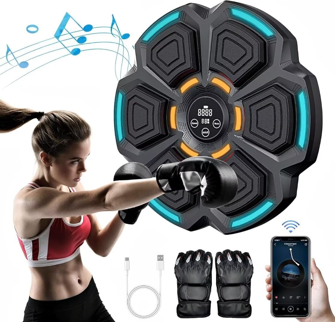 2024 Intelligent Bluetooth music Boxing Fitness Trainer, Wall Mounted Smart Bluetooth Music Boxing Trainer with LED, Electronic Focus Agility Training Digital Boxing for Adults and Kids