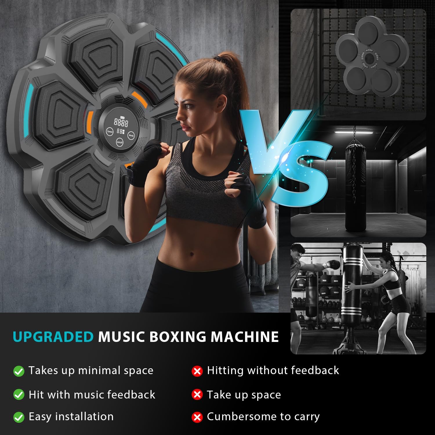 2024 Intelligent Bluetooth music Boxing Fitness Trainer, Wall Mounted Smart Bluetooth Music Boxing Trainer with LED, Electronic Focus Agility Training Digital Boxing for Adults and Kids