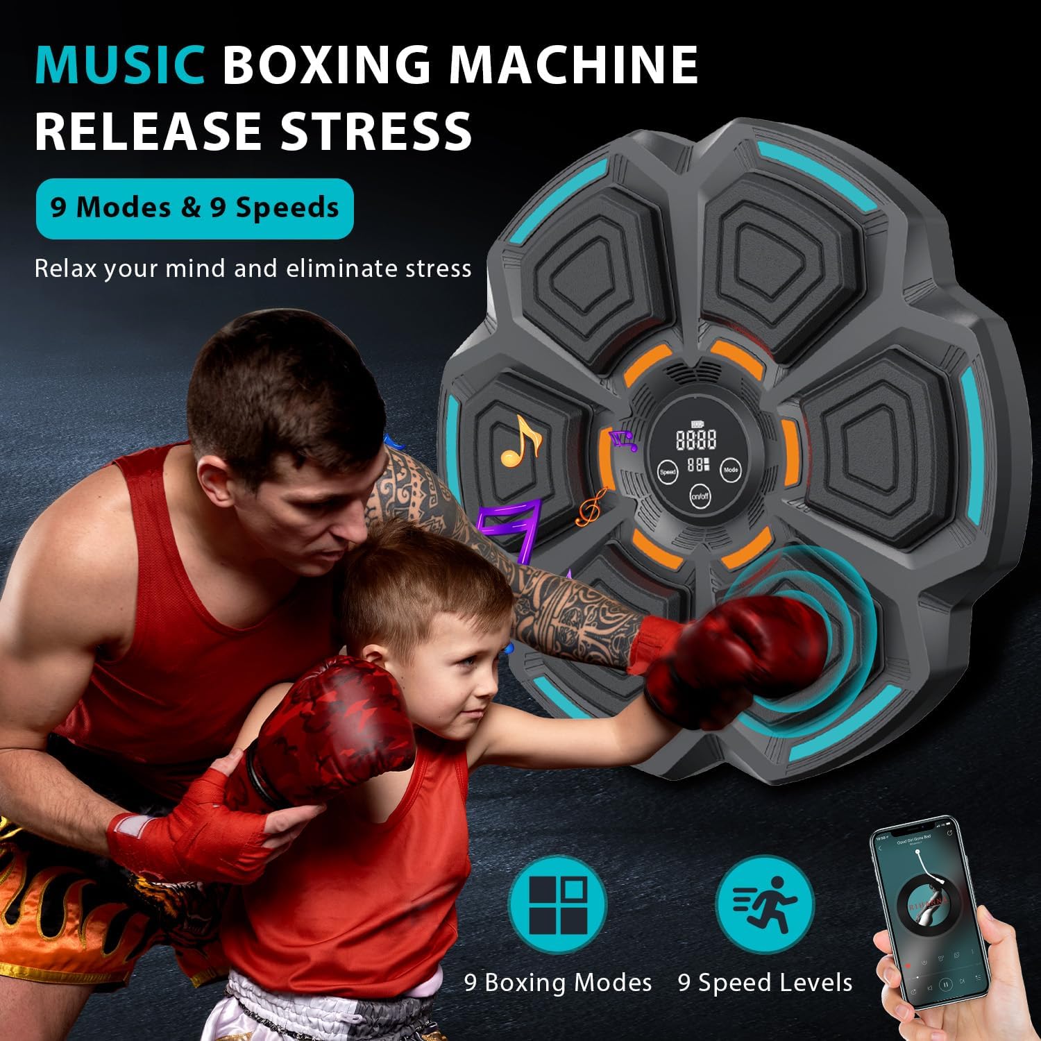 2024 Intelligent Bluetooth music Boxing Fitness Trainer, Wall Mounted Smart Bluetooth Music Boxing Trainer with LED, Electronic Focus Agility Training Digital Boxing for Adults and Kids