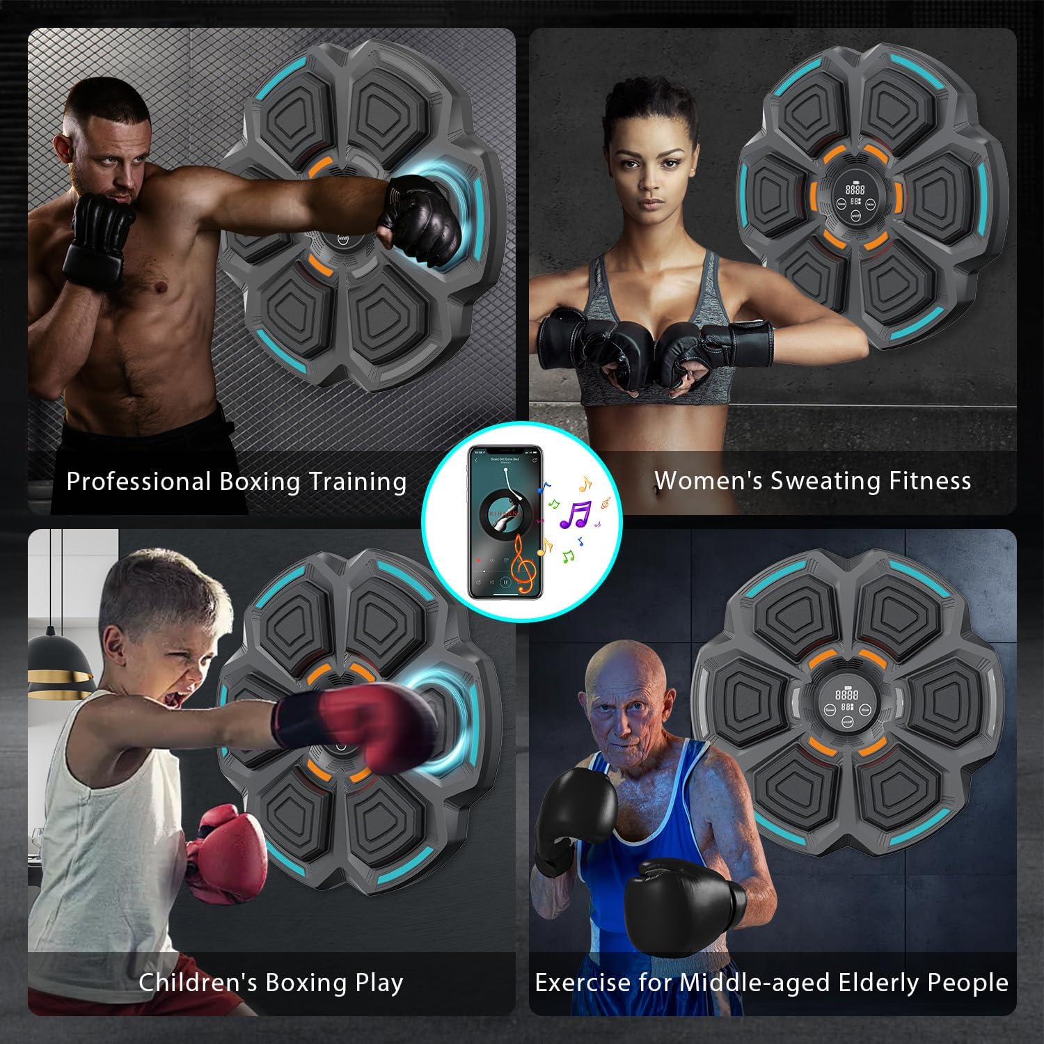 2024 Intelligent Bluetooth music Boxing Fitness Trainer, Wall Mounted Smart Bluetooth Music Boxing Trainer with LED, Electronic Focus Agility Training Digital Boxing for Adults and Kids