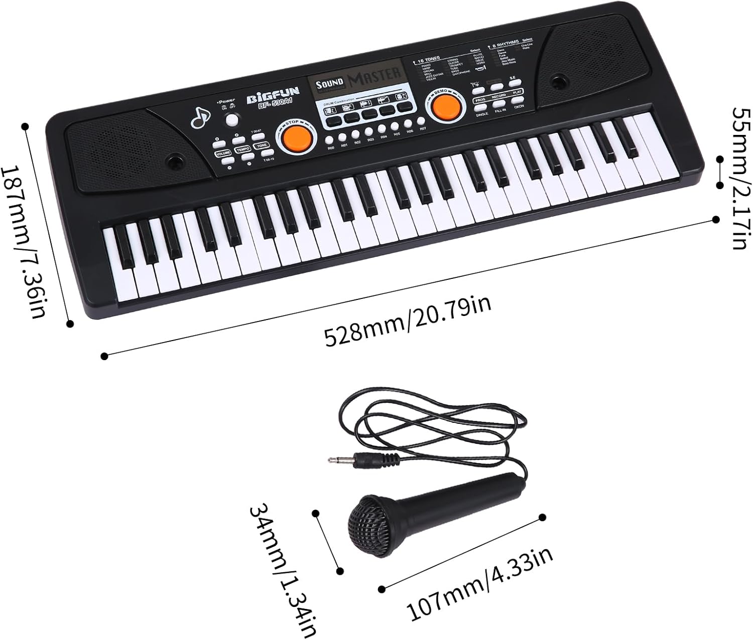 49 Keys USB Electronic Organ Electric Piano with Microphone Black Digital Music Electronic Keyboard Built-in Stereo Speakers with 16 Tones 8 Rhythms 6 Demo Songs Lightweight and Portable