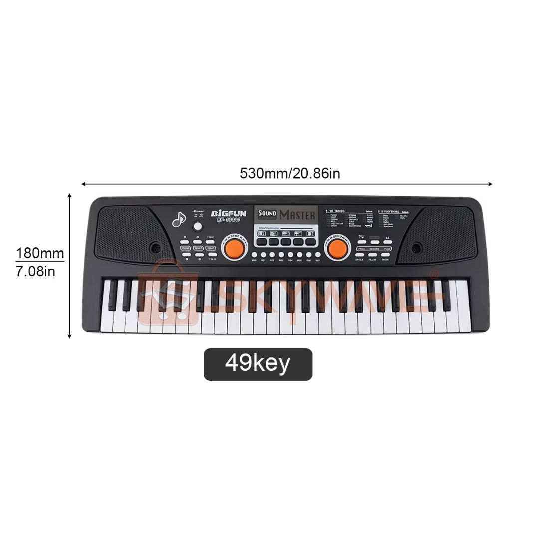 49 Keys USB Electronic Organ Electric Piano with Microphone Black Digital Music Electronic Keyboard Built-in Stereo Speakers with 16 Tones 8 Rhythms 6 Demo Songs Lightweight and Portable