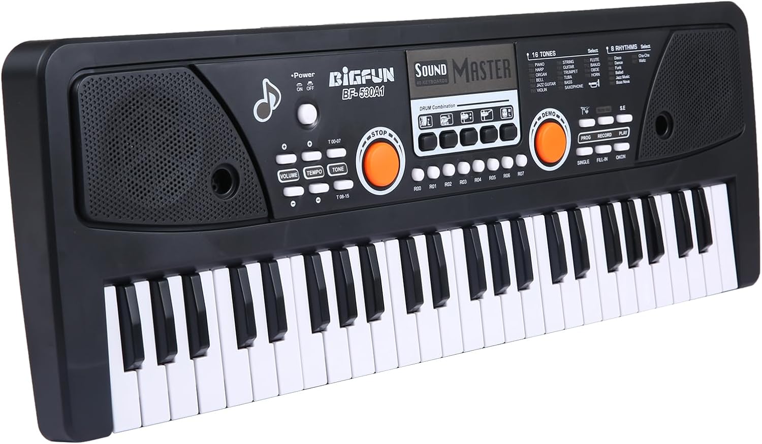 49 Keys USB Electronic Organ Electric Piano with Microphone Black Digital Music Electronic Keyboard Built-in Stereo Speakers with 16 Tones 8 Rhythms 6 Demo Songs Lightweight and Portable