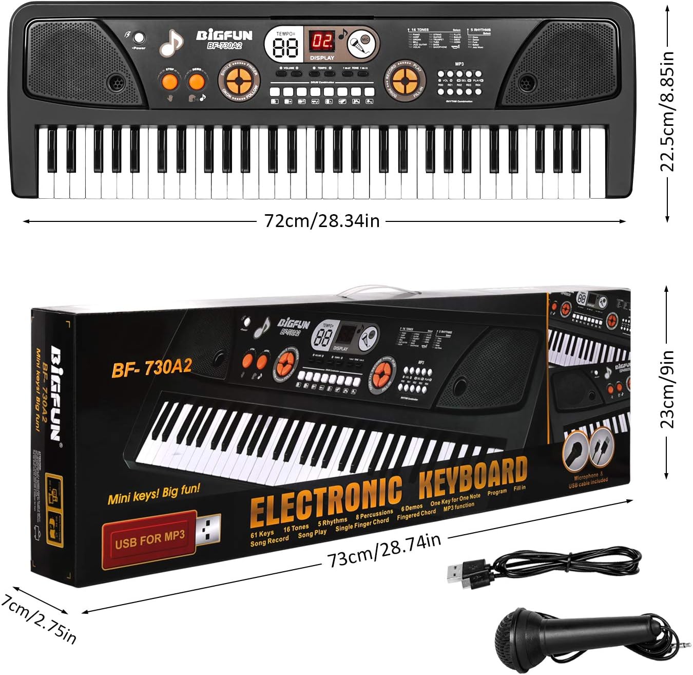 BIGFUN Piano for Kids with Microphone, Kids Piano Keyboard for Beginners Portable Electronic Keyboard with MP3 Function/ Led Display 61 Keys Musical Piano Toys for Boys Girls Ages 3-12
