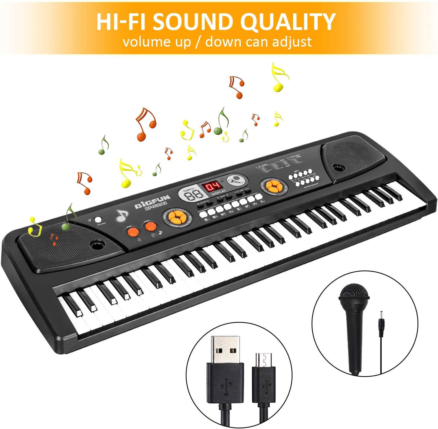 BIGFUN Piano for Kids with Microphone, Kids Piano Keyboard for Beginners Portable Electronic Keyboard with MP3 Function/ Led Display 61 Keys Musical Piano Toys for Boys Girls Ages 3-12