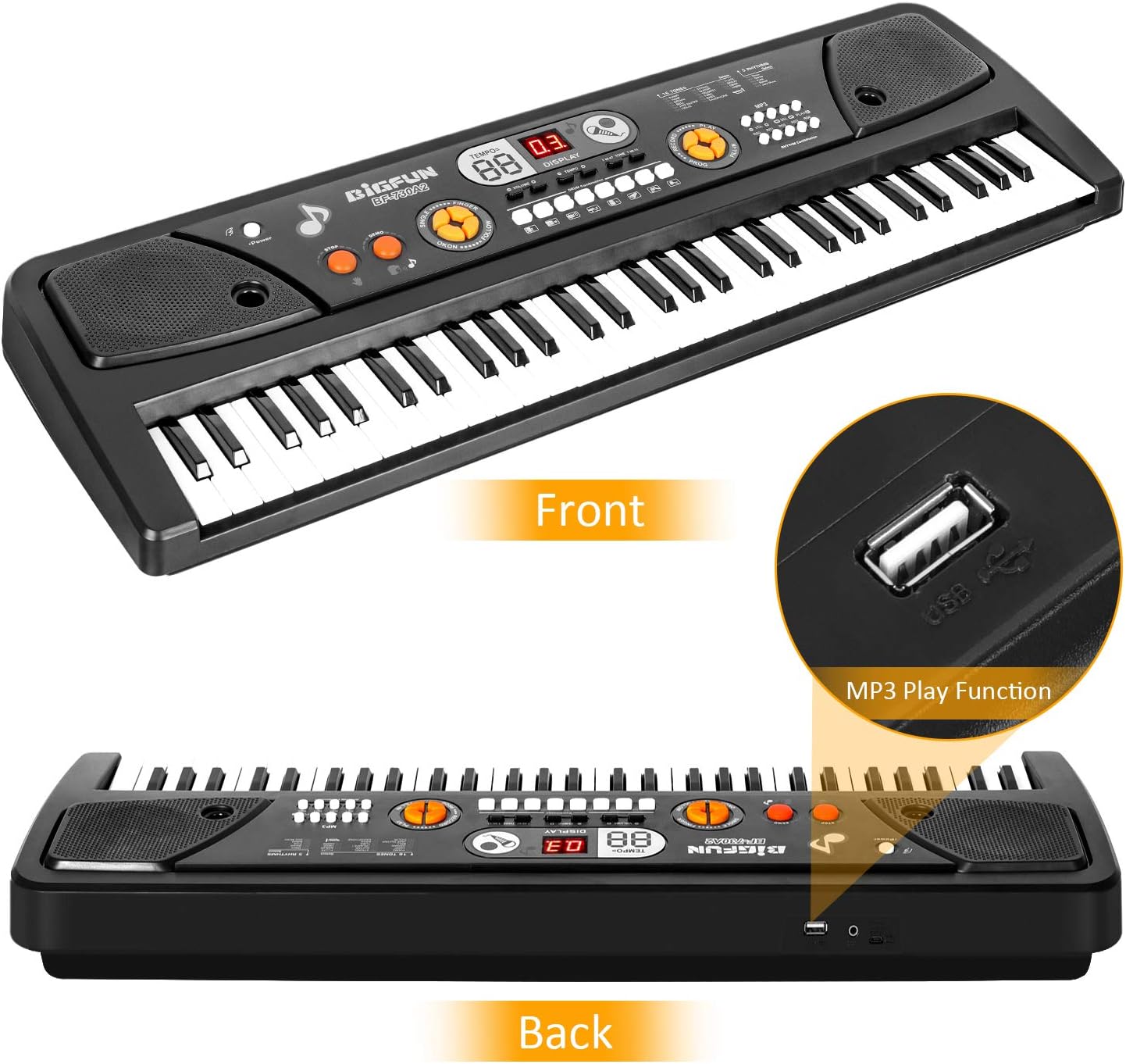 BIGFUN Piano for Kids with Microphone, Kids Piano Keyboard for Beginners Portable Electronic Keyboard with MP3 Function/ Led Display 61 Keys Musical Piano Toys for Boys Girls Ages 3-12