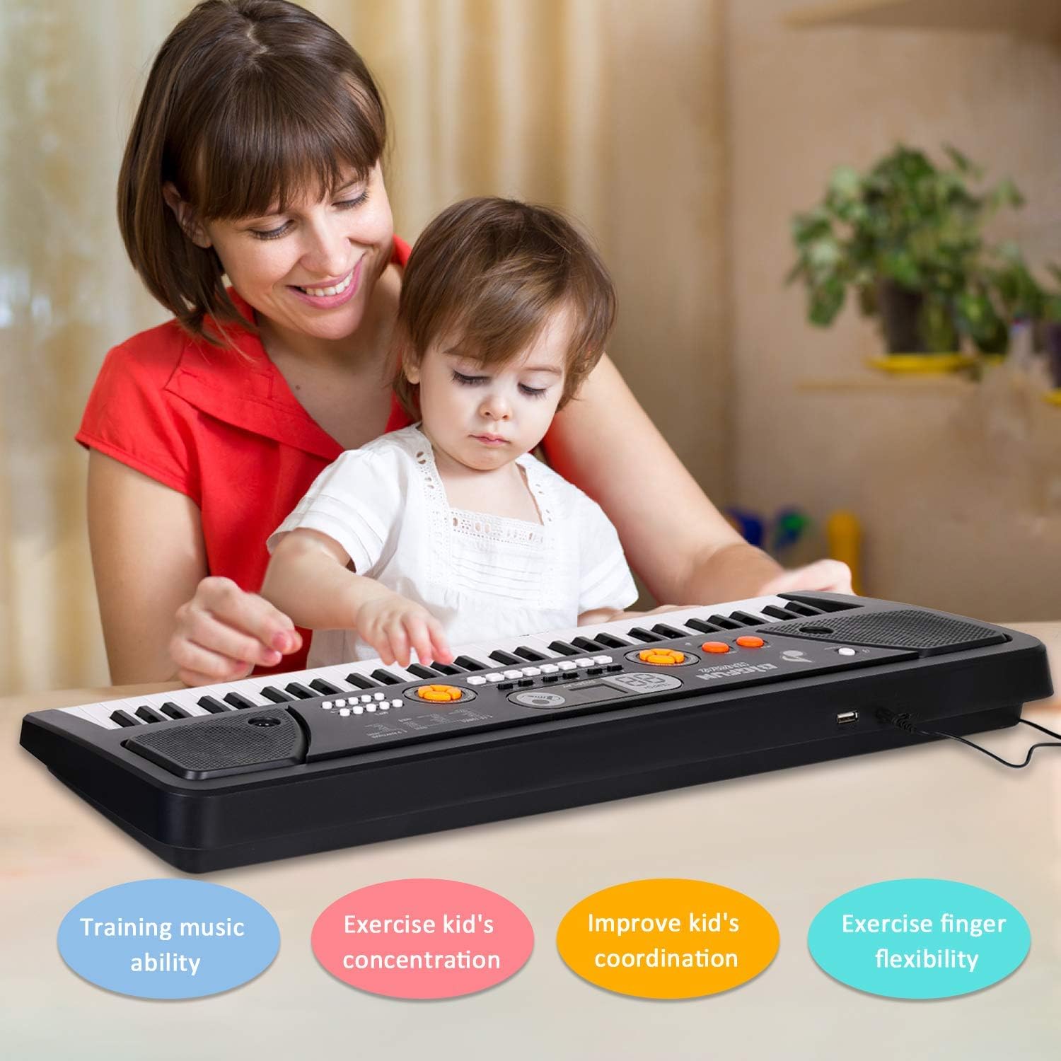 BIGFUN Piano for Kids with Microphone, Kids Piano Keyboard for Beginners Portable Electronic Keyboard with MP3 Function/ Led Display 61 Keys Musical Piano Toys for Boys Girls Ages 3-12
