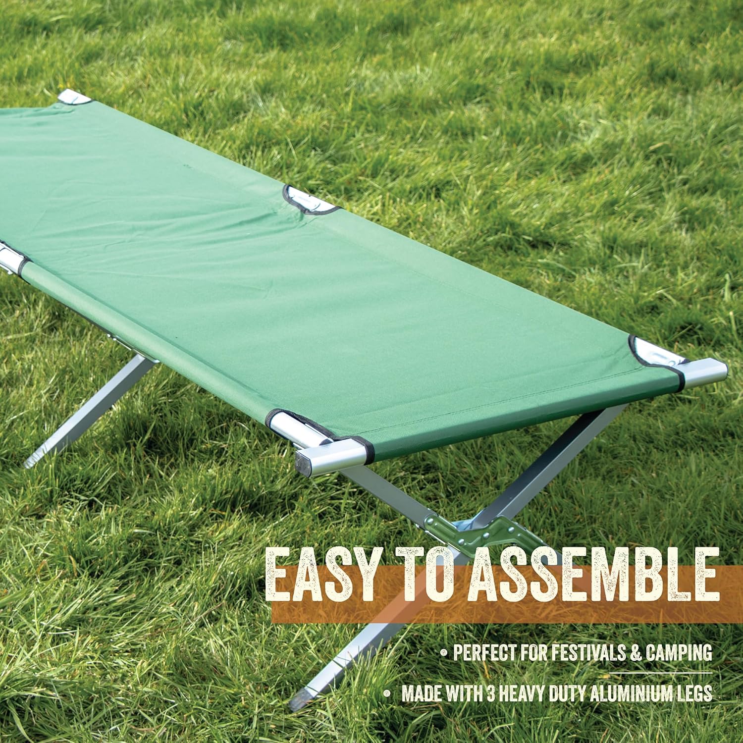 Foldable Camping Bed Folding Camping Bed/Lightweight & Portable/Aluminium Frame & 60 OD Polyester Fabric/Carry Bag Included/Camping, Festivals, Fishing