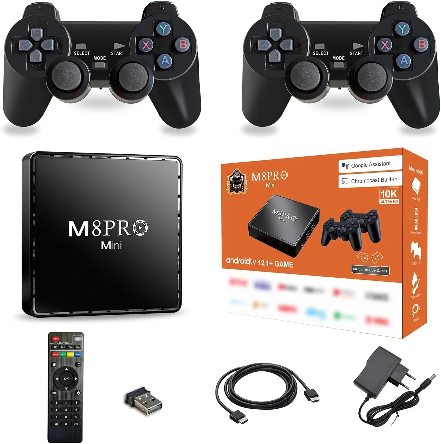 M8 Pro Mini Game TV Box 4K HD 10000 Retro Games H313 Android 12 WiFi Video Game Console Dual System Media Player With Joystick With Google Assistant and Chromecast