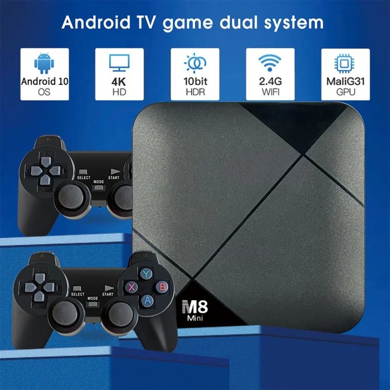 M8 Pro Mini Game TV Box 4K HD 10000 Retro Games H313 Android 12 WiFi Video Game Console Dual System Media Player With Joystick With Google Assistant and Chromecast
