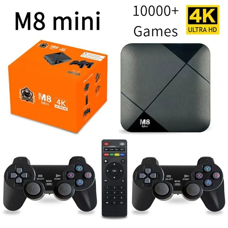 M8 Pro Mini Game TV Box 4K HD 10000 Retro Games H313 Android 12 WiFi Video Game Console Dual System Media Player With Joystick With Google Assistant and Chromecast