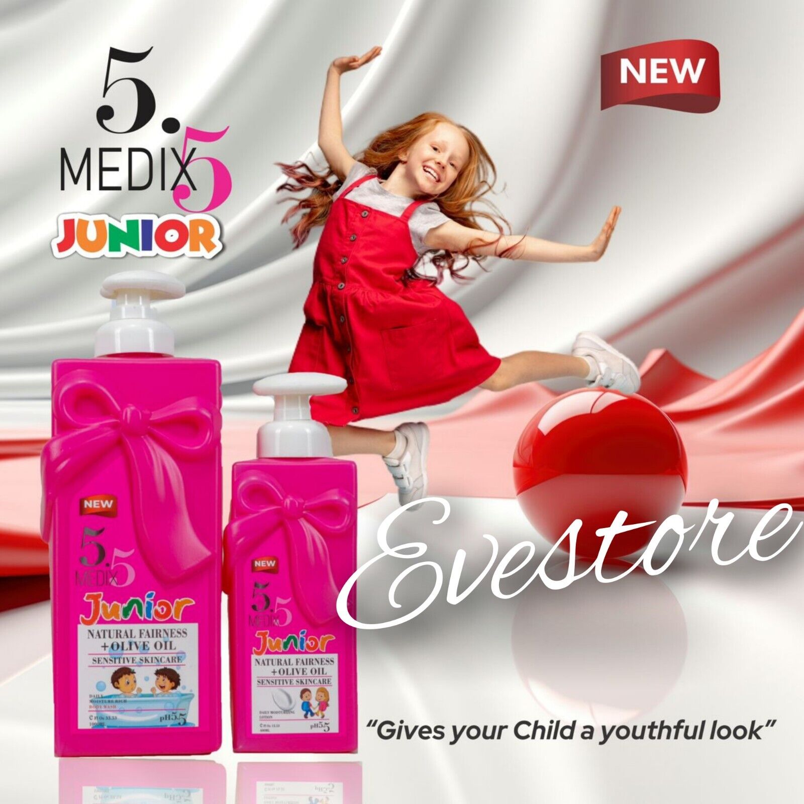 Medix 5.5 Junior Natural Fairness + Olive Oil Kids &Teens Moisturizing Body Loitn 400ml Powerful Hydration Cleansing Long-lasting Body Moisturizer, Gentle Enough To Be Used As Daily Facial Moisturizer