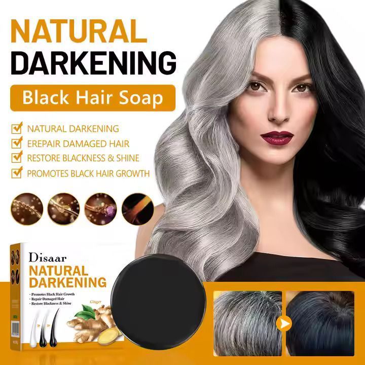 Disaar Ginseng Black Soap Promotes Anti-Grey Hair Darkening Repairs Damaged Hair and Enhances Black Hair Growth Products Basic Cleaning, Hair Natural Darkening