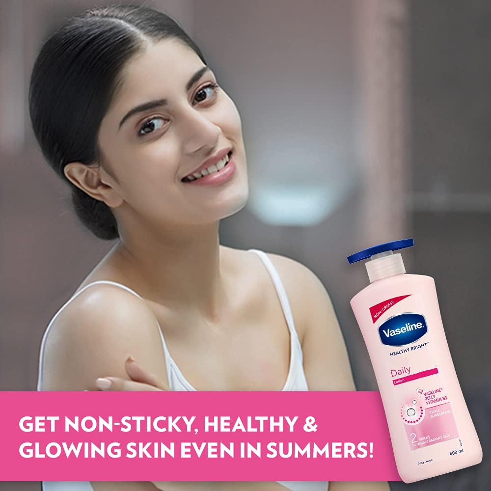 Vaseline Daily Brightening Even Tone Body Lotion for Glowing Skin, with Vitamin B3 & Triple Sunscreens 400ml For Radiant Looking Skin 2 Weeks Vaseline Body Lotion 400ml