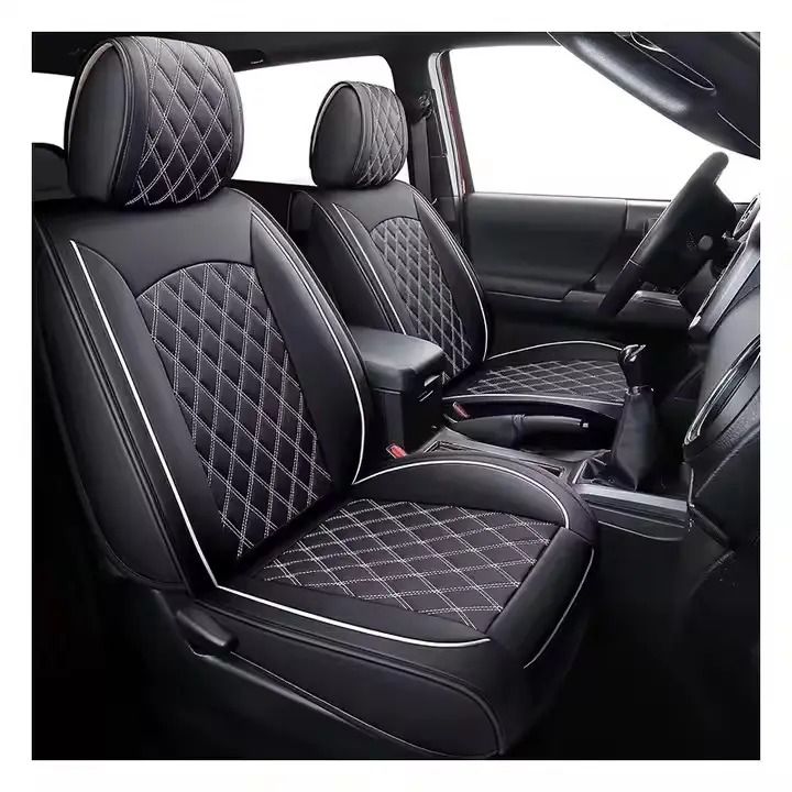 Universal Black PU Leather Car Seat Cover for 5-Seaters  Airbag Compatible Safety Buckle Compatible Cup Holder Friendly Full Side Coverage Built-in Front Seat Storage Pockets Elegant 3D Diamond Stitch