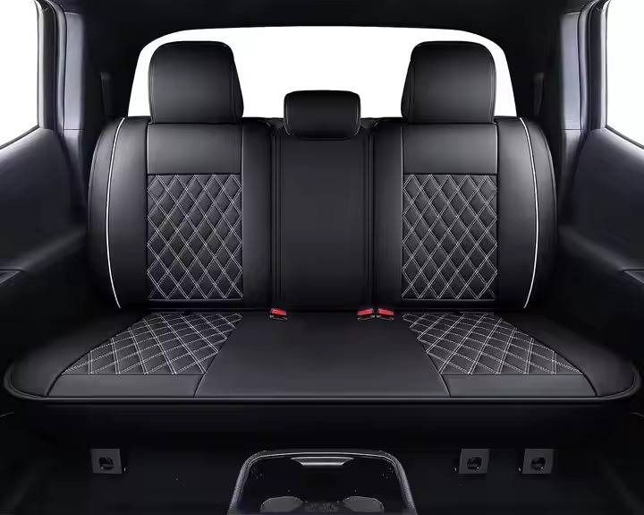 Universal Black PU Leather Car Seat Cover for 5-Seaters  Airbag Compatible Safety Buckle Compatible Cup Holder Friendly Full Side Coverage Built-in Front Seat Storage Pockets Elegant 3D Diamond Stitch