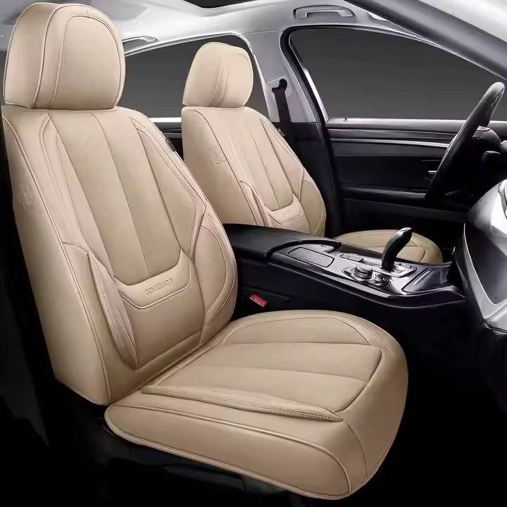 Universal PU Leather Car Seat Cover for 5-Seaters Airbag Compatible Design Safety Buckle Compatible Cup Holder Compatible Full Side Coverage Built-in Storage Bags on Front Seats