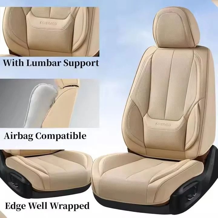Universal PU Leather Car Seat Cover for 5-Seaters Airbag Compatible Design Safety Buckle Compatible Cup Holder Compatible Full Side Coverage Built-in Storage Bags on Front Seats