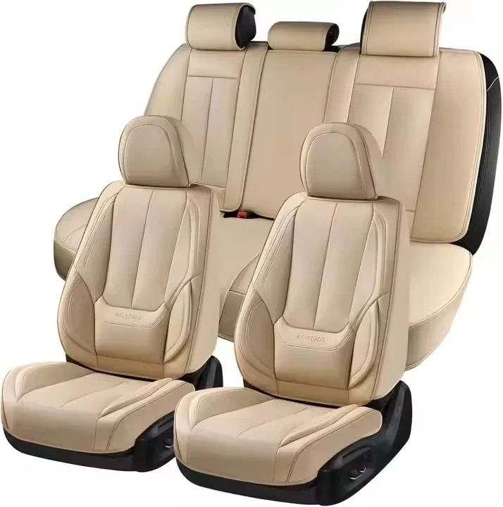 Universal PU Leather Car Seat Cover for 5-Seaters Airbag Compatible Design Safety Buckle Compatible Cup Holder Compatible Full Side Coverage Built-in Storage Bags on Front Seats