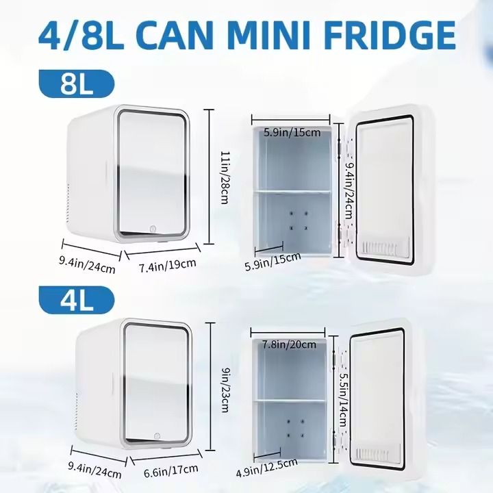 4L Portable Car Fridge with Mirror (AC/DC) Compact 4L Capacity Cooling & Warming Functionality Built-In Mirror Design Ultra-Quiet Operation Lightweight & Portable