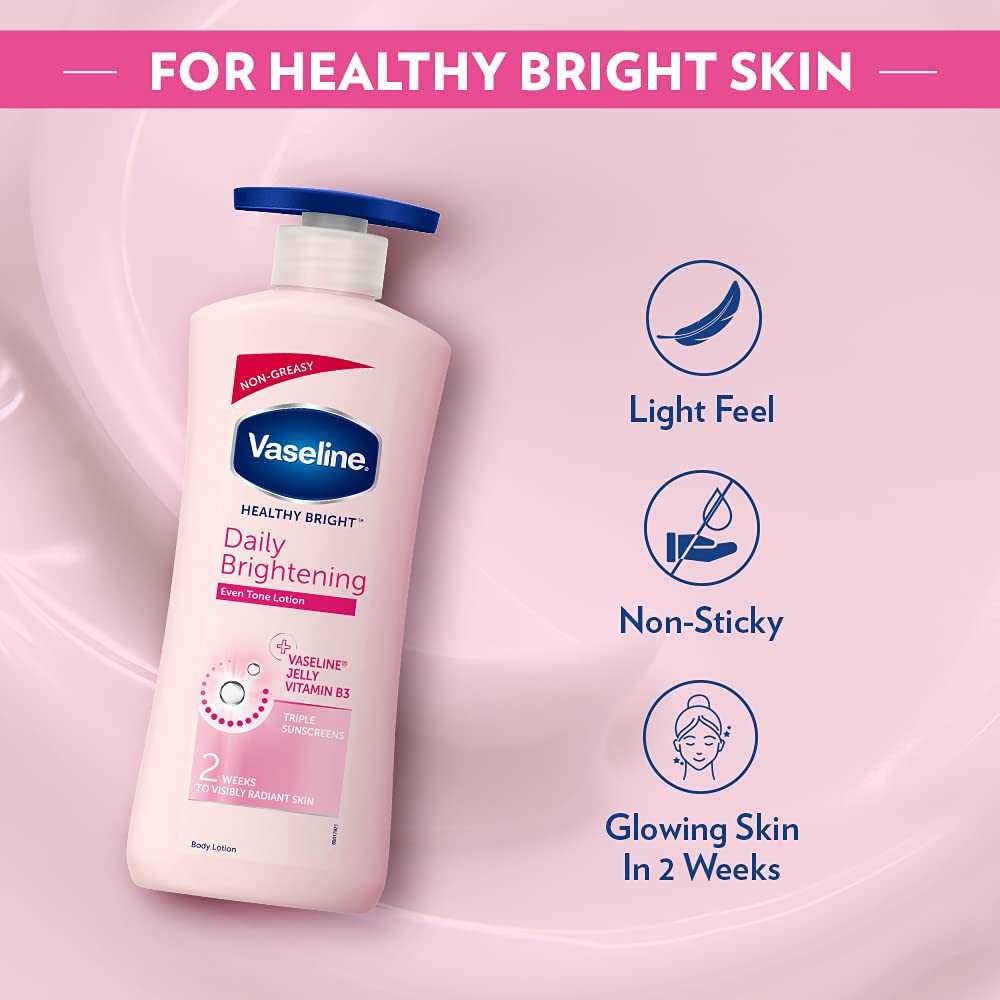 Vaseline Daily Brightening Body Lotion 600 ml – Fast-Absorbing Hydration with Vitamin B3, Triple Sunscreen & Vaseline Jelly – Evens Tone, Restores Radiance & Repairs Dry Skin