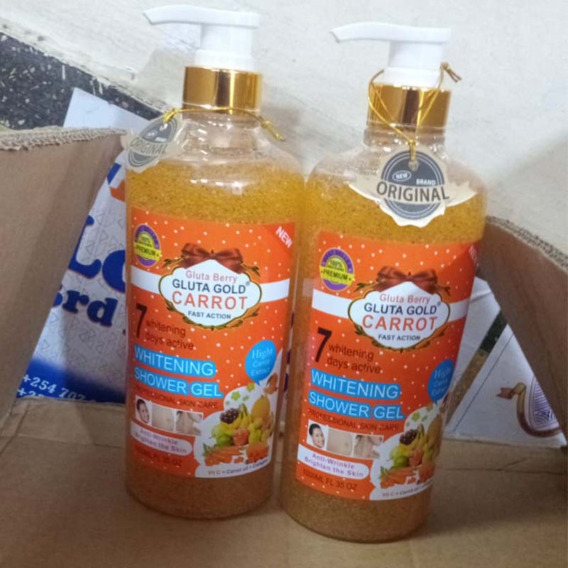 Gluta White Carrot Brightening Shower Gel 1000 ml – Glutathione & Arbutin Enriched Body Wash – Exfoliates, Evens Tone, Fades Dark Spots, Moisturizes & Revitalizes