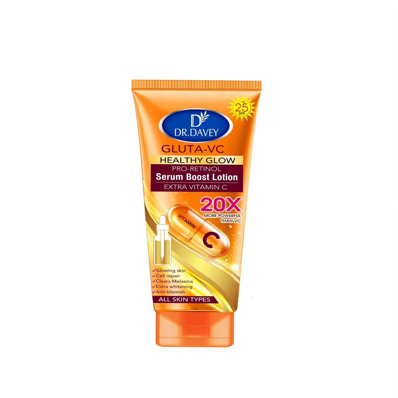 Dr Davey Gluta VC Retinol Serum Boost Lotion 300 ml – Brightening & Firming Body Lotion with Glutathione, Vitamin C & Retinol – Lightweight, Hydrating, Tone-Enhancing Formula