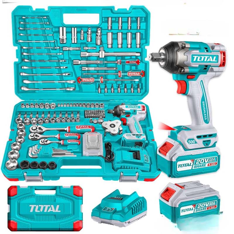 Total THKTHP31522 Cordless Impact Wrench 152 Pcs Set with Lithium Battery, Fast Charger, High Torque Power Tool Kit for Car, Garage, DIY, Construction and Heavy Duty Use