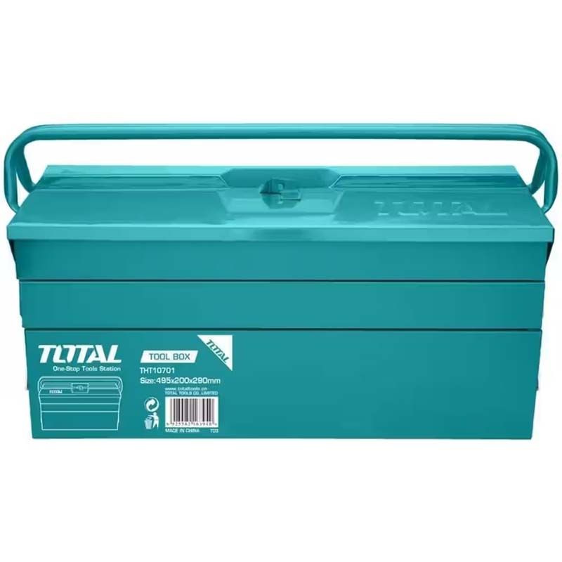 Total THT10701 3-Layer Metal Tool Box – Heavy-Duty Steel Cantilever Case (495×200×290 mm) with Rust-Resistant Coating, Reinforced Handle, Secure Storage for Garage & Workshop Tools