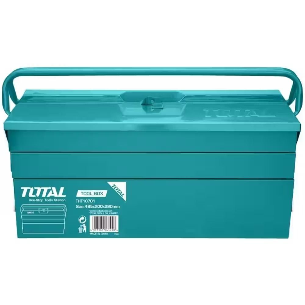Total THT10701 3-Layer Metal Tool Box – Heavy-Duty Steel Cantilever Case (495×200×290 mm) with Rust-Resistant Coating, Reinforced Handle, Secure Storage for Garage & Workshop Tools