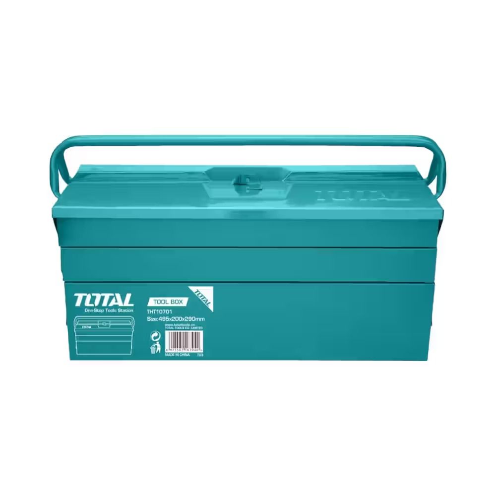 Total THT10701 3-Layer Metal Tool Box – Heavy-Duty Steel Cantilever Case (495×200×290 mm) with Rust-Resistant Coating, Reinforced Handle, Secure Storage for Garage & Workshop Tools