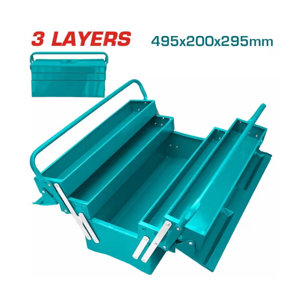 Total THT10701 3-Layer Metal Tool Box – Heavy-Duty Steel Cantilever Case (495×200×290 mm) with Rust-Resistant Coating, Reinforced Handle, Secure Storage for Garage & Workshop Tools