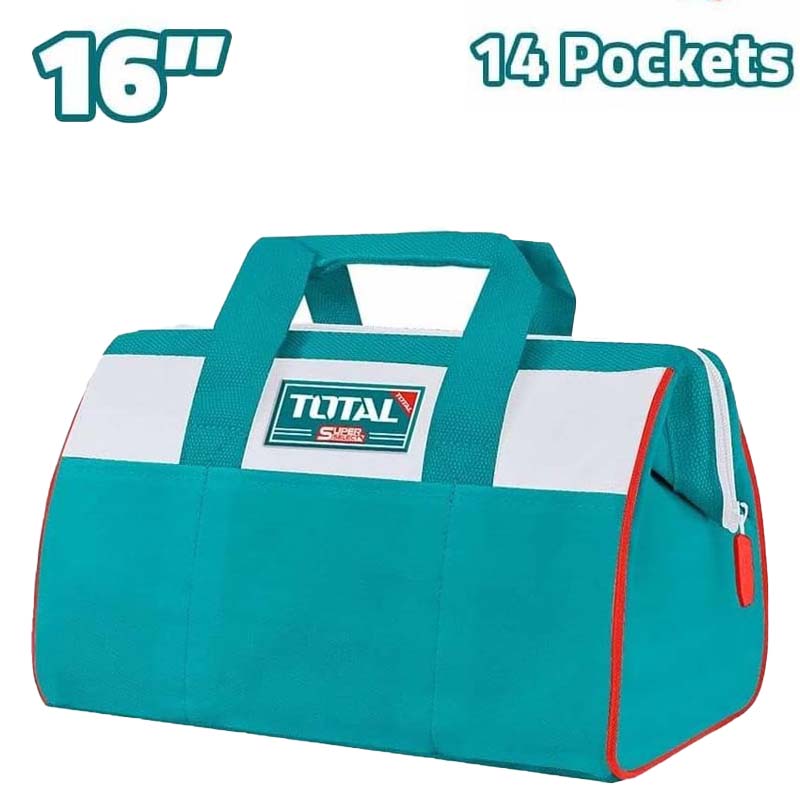 Total Tool Bag THT261625 – 16″ Heavy-Duty Oxford Fabric Tool Storage Bag with Wide Opening, Multiple Pockets, Reinforced Handles for Professional Technicians, Electricians & DIY Tool Organization
