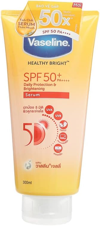 Vaseline Serum SPF 50 Bright Sunscreen Body Lotion Sun Protection With UVA UVB Defense Brightening Moisturizing Serum For Soft Smooth Skin Non Greasy Fast Absorbing Daily Sunblock For Dark Spot Preven