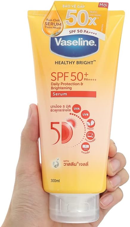 Vaseline Serum SPF 50 Bright Sunscreen Body Lotion Sun Protection With UVA UVB Defense Brightening Moisturizing Serum For Soft Smooth Skin Non Greasy Fast Absorbing Daily Sunblock For Dark Spot Preven