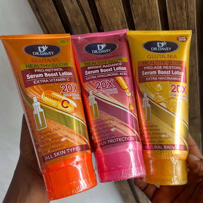 Dr Davey Gluta VC Retinol Serum Boost Lotion 300 ml – Brightening & Firming Body Lotion with Glutathione, Vitamin C & Retinol – Lightweight, Hydrating, Tone-Enhancing Formula