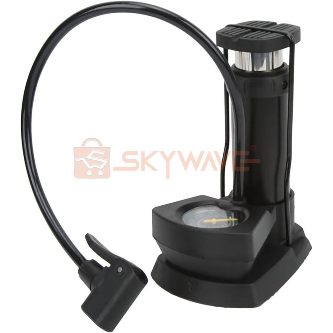 High-Pressure Portable Foot Pump with Pressure Gauge – Car, Motorcycle & Bicycle Tyre Inflator, Multi-Valve Adapters, Heavy-Duty Manual Air Pump