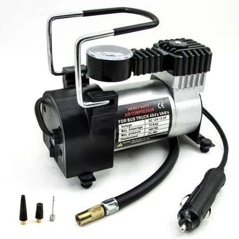 Generic Car Air Compressor Pump Tyre Inflator – Portable Vehicle & Bicycle Tire Air Pump with Pressure Gauge and Multi-Nozzle Adapters