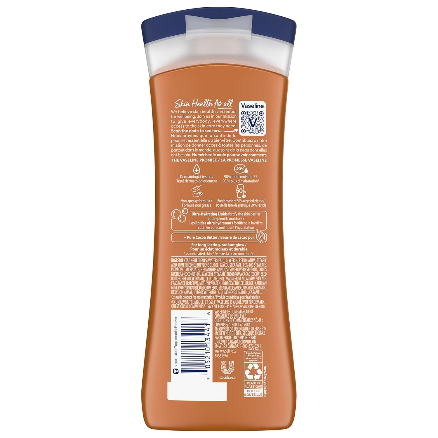 Vaseline Cocoa Glow Body Lotion 400 ml – Deep Moisturising Lotion with Pure Cocoa & Shea Butter, Non-Greasy Quick-Absorbing Formula for Soft Glowing Skin, Daily Moisture Care