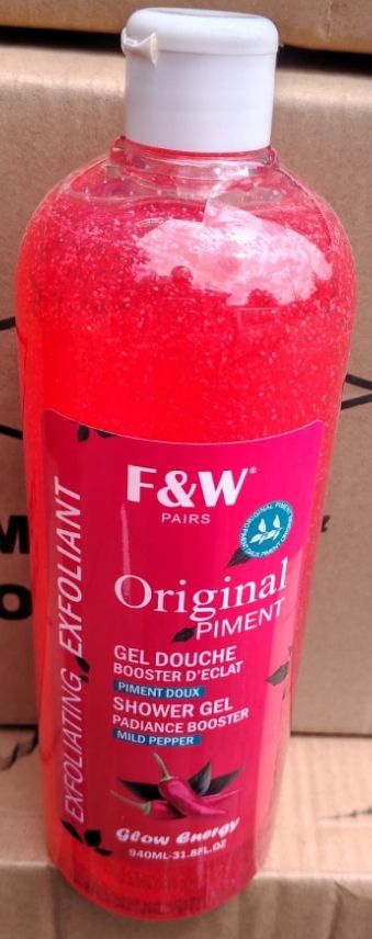 F And W Original Piment Gel Douche Booster D’Eclat Mild Pepper Exfoliating Shower Gel 940ml Radiance Booster Body Wash Glow Energy Brightening Scrub Deep Cleansing Shower Bath Gel