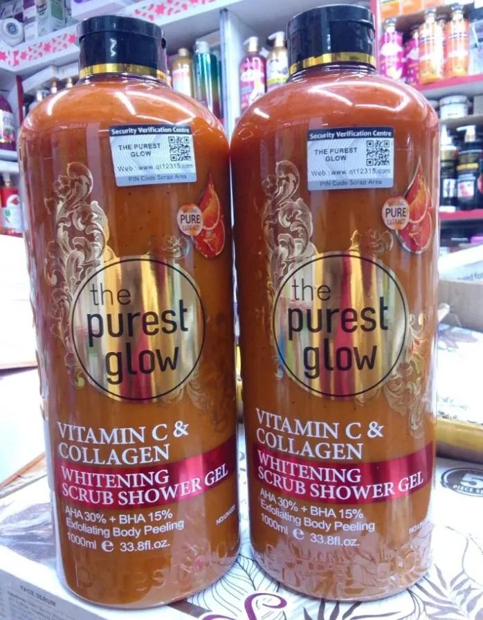 The Purest Glow Vitamin C & Collagen Whitening Scrub Shower Gel 1000ml – Brightening Body Wash, Exfoliating Scrub, Deep Cleansing, Moisturizing & Radiance Boost for Smooth Glowing Skin