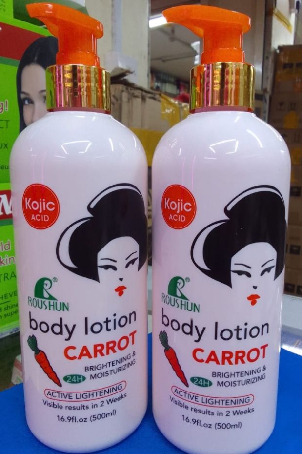 Kojic Acid Roushun Carrot Body Lotion 500ml | Brightening & Moisturizing Skin Lightening Cream | 24H Active Whitening Fades Dark Spots, Even Skin Tone & Visible Results in 2 Weeks