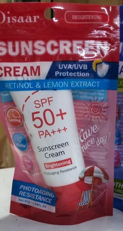 Disaar Sunscreen Cream SPF 50+ PA+++ UVA/UVB Protection with Retinol & Lemon Extract, Brightening UV Shield, Anti-Photoaging & Skin Renewal, Daily Face & Body Sunblock 50g