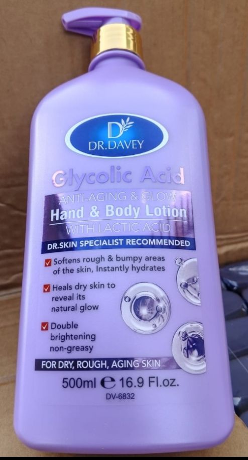 Dr. Davey Glycolic Acid Anti-Aging & Glow Hand and Body Lotion 500ml Lactic Acid Moisturizing Nourish Deep Hydration Skin Repair Smooth Soft Radiance Daily Use For Dry Rough Aging Skin