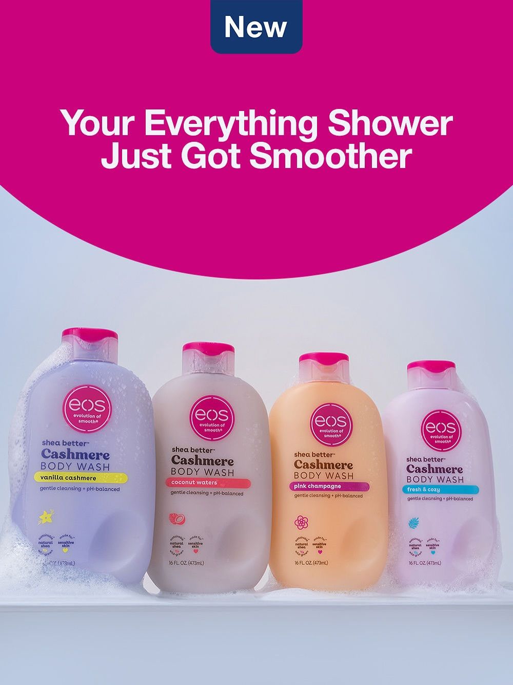 EOS Shea Better Glowing Body Wash Coconut Waters 1000ml Moisturizing 7 Oils + Goat’s Milk Anti-Aging Sun Protection Hydrating Nourish Soft Smooth Skin Daily Cleanse For Dry Skin