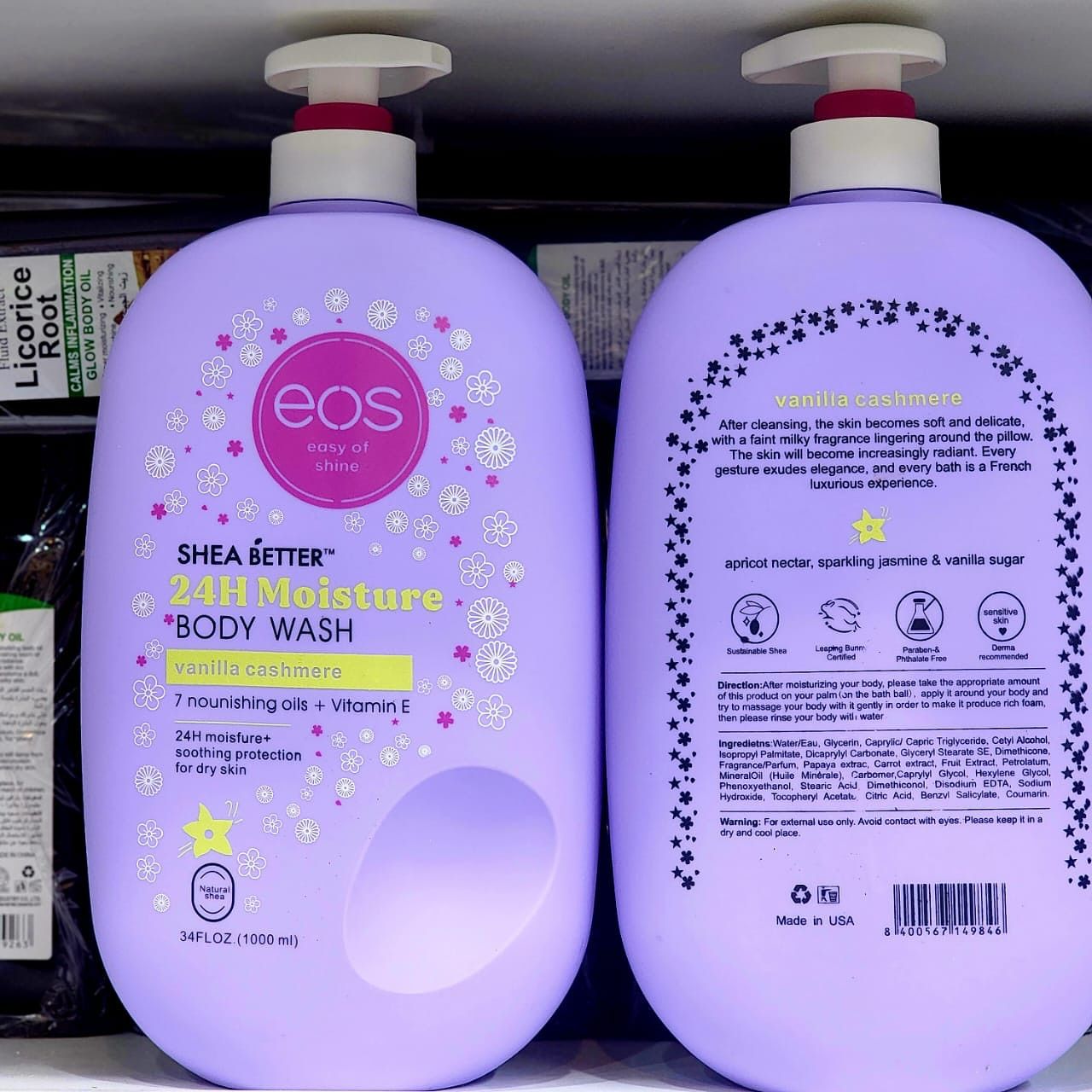 EOS Shea Better Glowing Body Wash Coconut Waters 1000ml Moisturizing 7 Oils + Goat’s Milk Anti-Aging Sun Protection Hydrating Nourish Soft Smooth Skin Daily Cleanse For Dry Skin