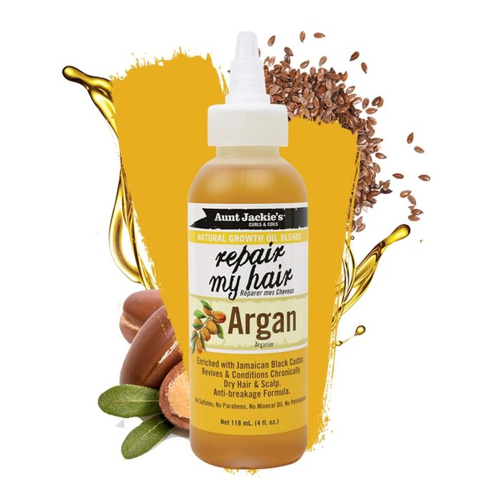 Aunt Jackie’s Natural Growth Oil Blends Repair My Hair Argan 118ml – Jamaican Black Castor Oil Enriched Hair Growth & Repair Oil for Dry, Damaged Scalp, Anti-Breakage, Shine & Scalp Health