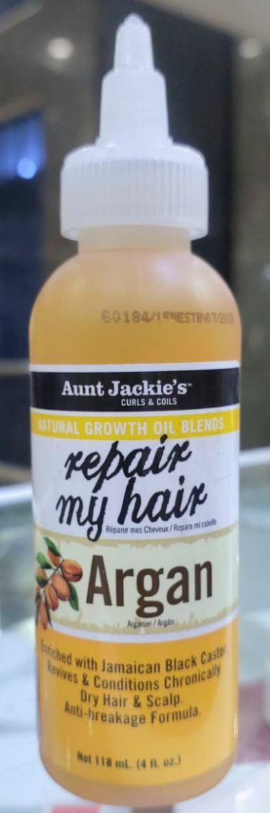 Aunt Jackie’s Natural Growth Oil Blends Repair My Hair Argan 118ml – Jamaican Black Castor Oil Enriched Hair Growth & Repair Oil for Dry, Damaged Scalp, Anti-Breakage, Shine & Scalp Health